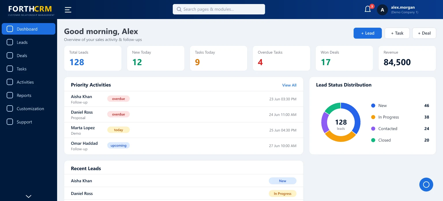 ForthCRM interface