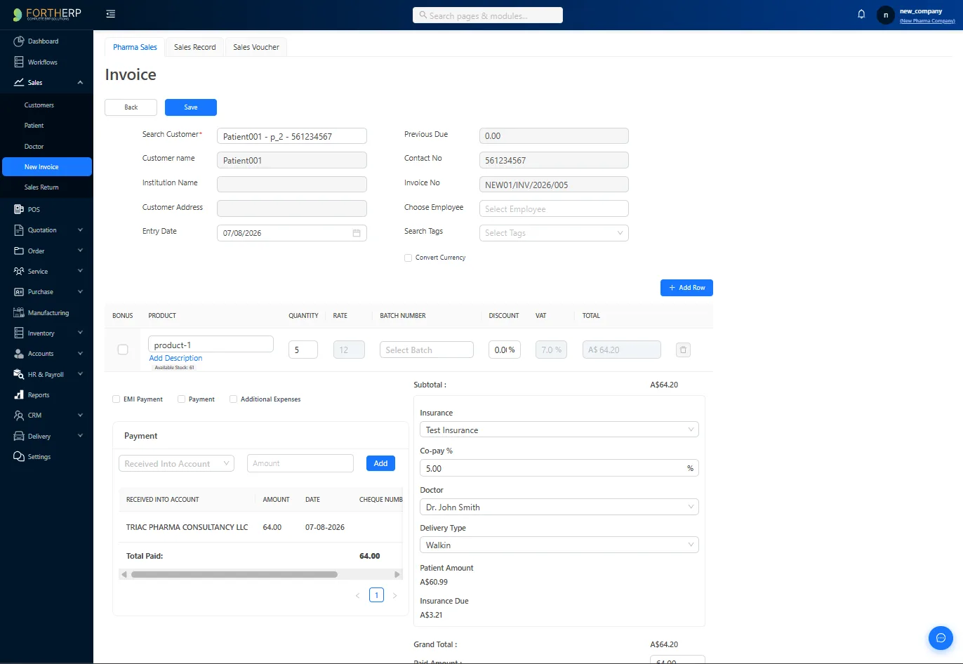 PharmaERP Dashboard